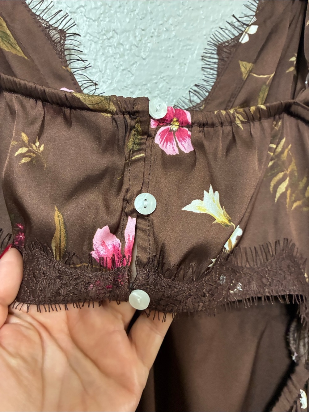 Old Navy Brown Floral Slip Dress with Pink & Cream Flowers - Picture 6 of 10